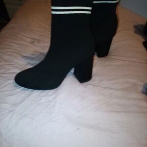 Primark Black Heeled Boots with White Stripes